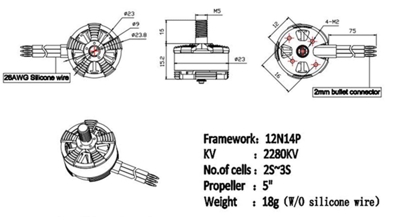 FT Radial 1806 2280kV Brushless Motor v.2 (A pack Motor only)